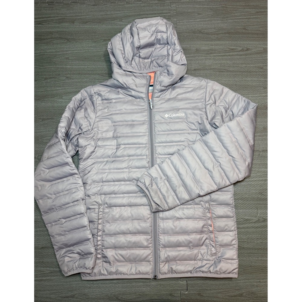 Columbia Kids XL 18/20 Hooded Puffer Jacket Gray Lavender Coral Pink Quilted